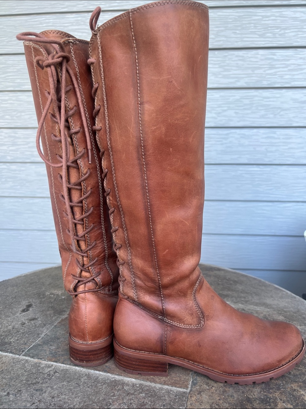 Sofft cognac, brown leather lace up boots size 7